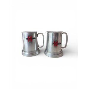 Vintage Budweiser Pewter-Tone Beer Tankards | Classic Red Bowtie Logo Barware